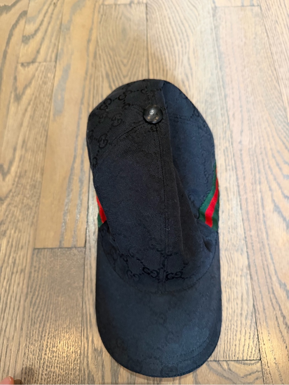 VINTAGE Gucci Black GG Canvas Baseball Cap with Green and Red Web Stripe - Picture 3 of 9